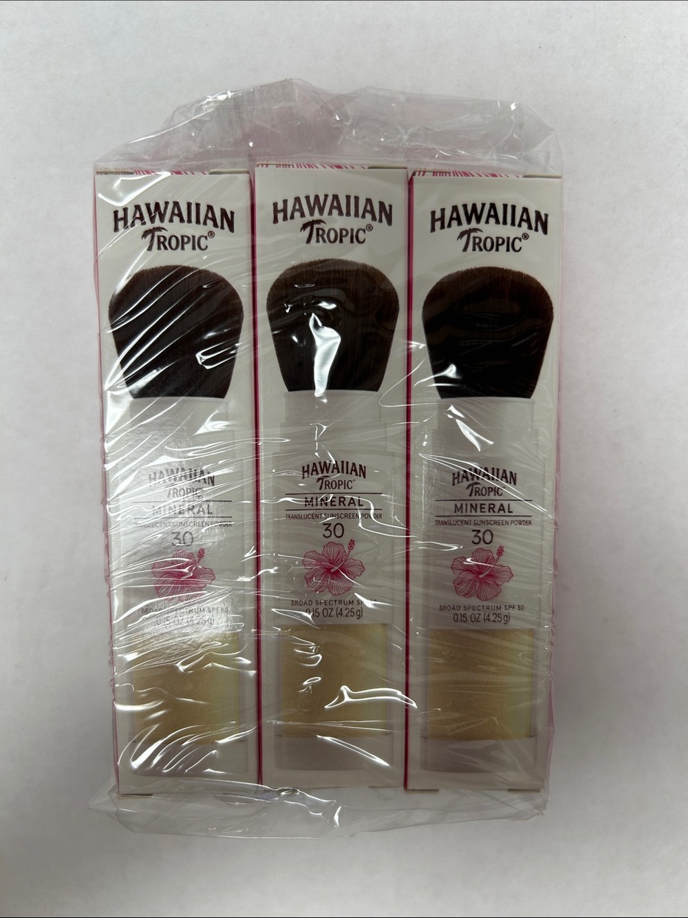 3 X Hawaiian Tropic Mineral SPF 30 Translucent Powder Brush Trio - exp.7/26-NWT